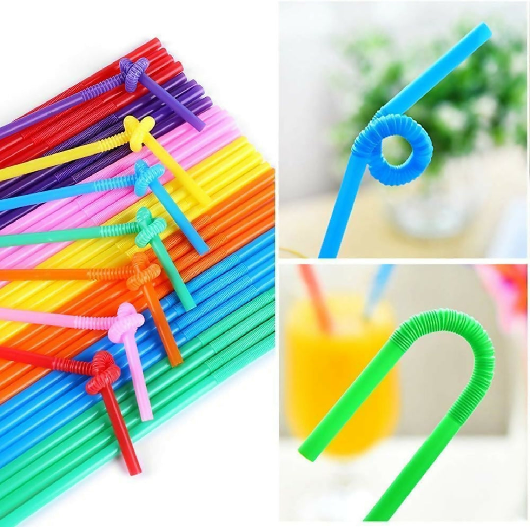 Colorful Flexible Drinking Straws – 50 Pcs Disposable Bendy Plastic Straws – Mixed Colors for Partie