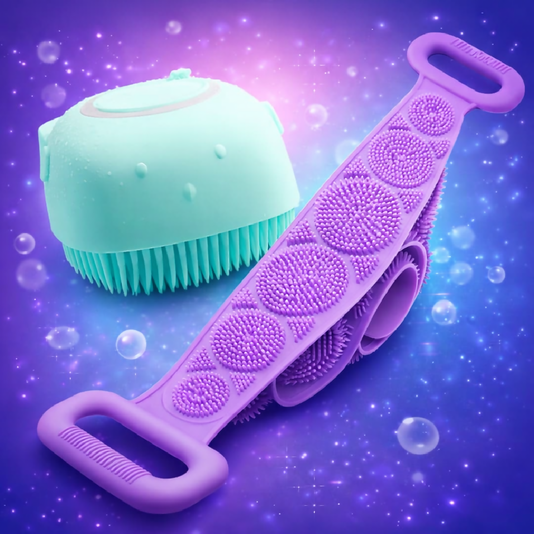 2-in-1 Silicone Bath Brush Back Scrubber Combo Deal Body Massage Bath Brush Silicone Back Scrubber Belt