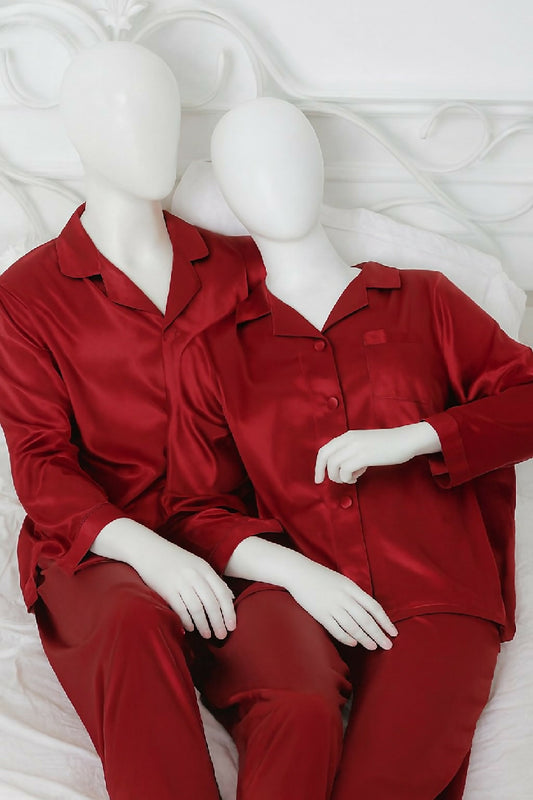 Couple Night Suit Silk Satin Pajama Set - Long Sleeve Top and Pants