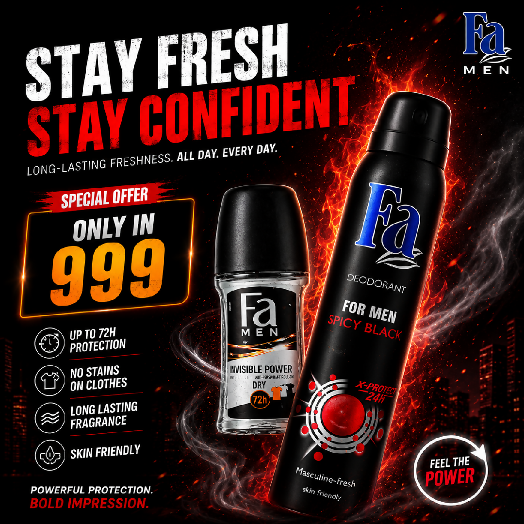 Fa Invisible Power Roll On And Spicy Black Deodorant Spray Long Lasting Freshness Combo