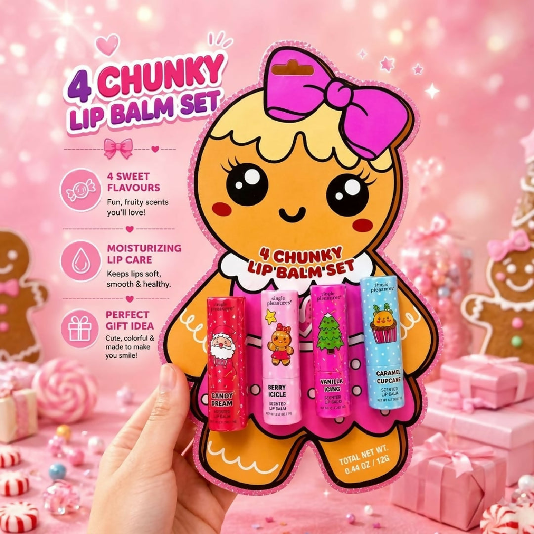 Simple Pleasures Cute Gingerbread Chunky Lip Balm Set For Girls