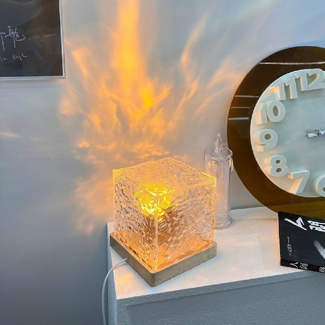 Dynamic Rotating Water Ripple Night Light 12 Colors Flame Crystal Lamp for Living Room Study Bedroom Attached USB cable