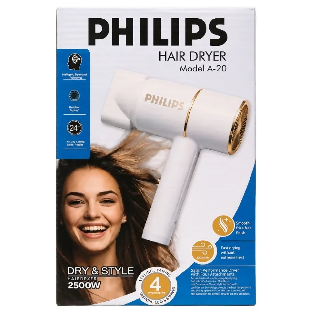 PHILIPS A-20 Hair Dryer 2500W Salon Performance Hair Dryer Intelligent Style Adapt Technology Negative Ions