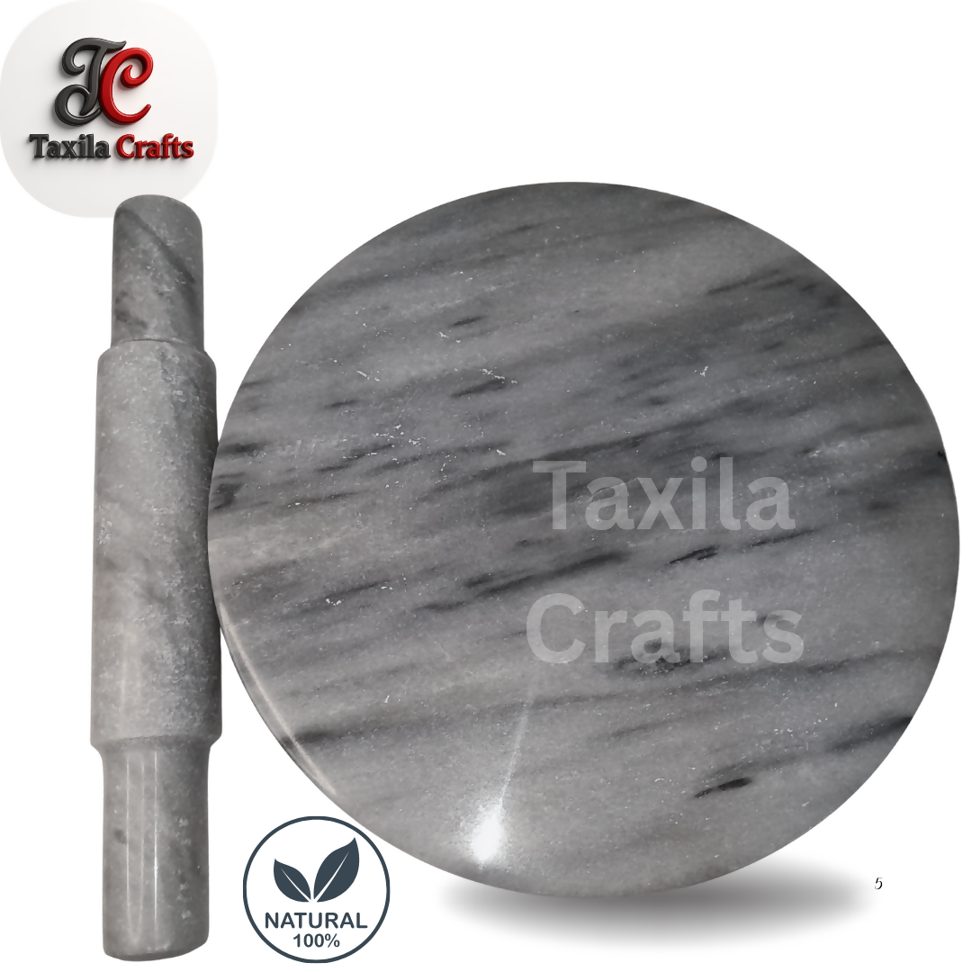Marble Rolling Pin with Marble Chakla – Premium Natural Stone Roti Rolling Set (Regular Size)
