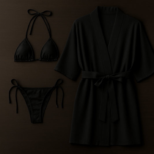 3-Piece Swimwear and Lounge Set for Women - Monokini Bikini and Sheer Robe - Free Size