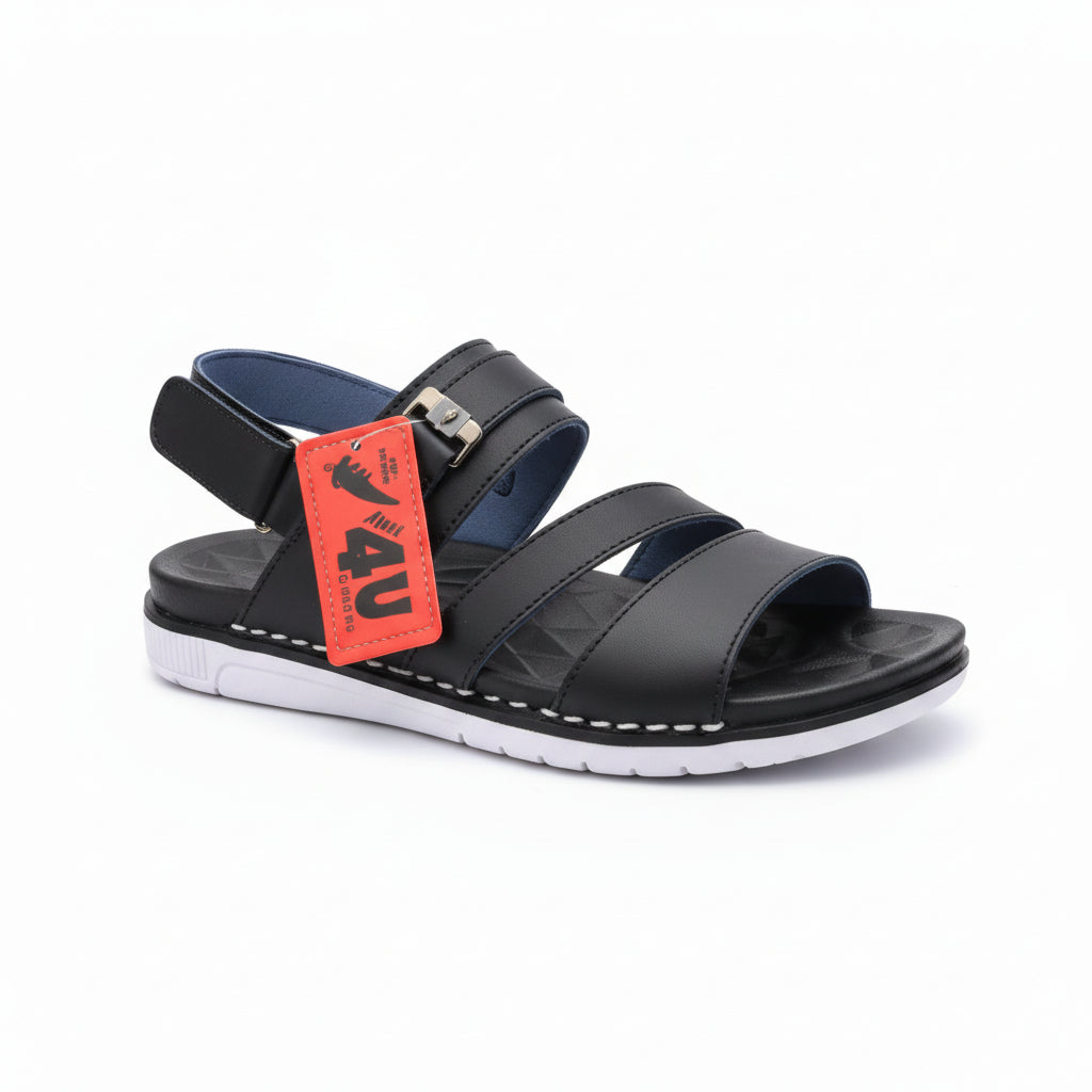 Black Leather Sandals for Men