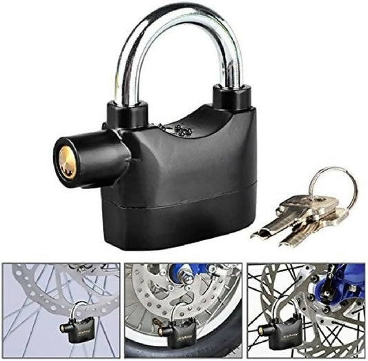 Universal Security Alarm Lock System Waterproof Black Anti Theft Siren 110Dba Alarm Anti Padlock Thickened Shackle Padlock with 3 Keys 1Pcs Polished Finish