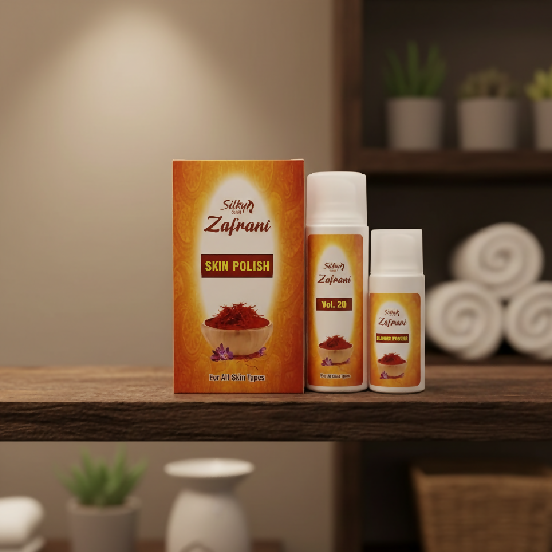 Pack of 2 Silky Zafrani Skin Polisher 120ml and Activator 60g - Exfoliating and Radiance Boosting