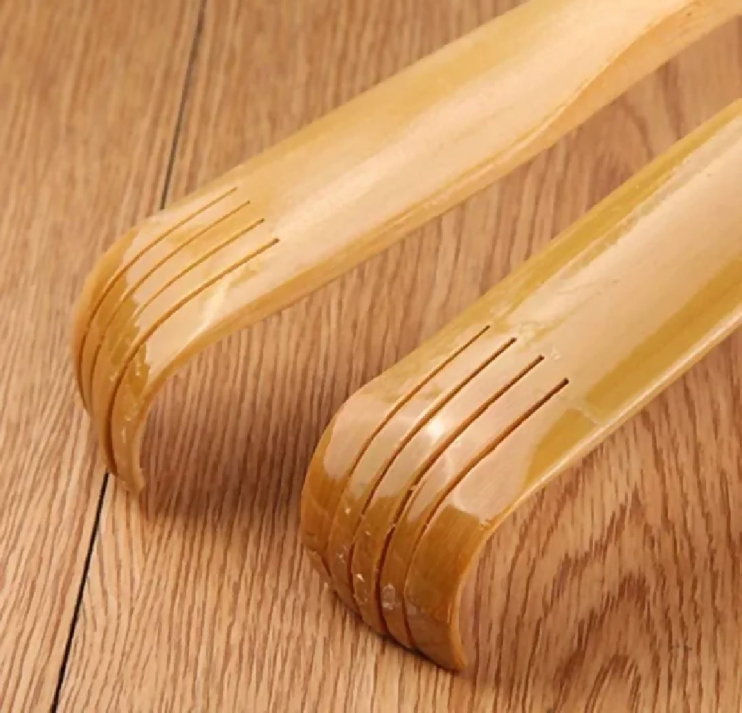 2 Pcs Wooden Back Scratcher Massage Stick Long Handle Backscratching Sticks with Roller for Itch Relief Body Relaxation