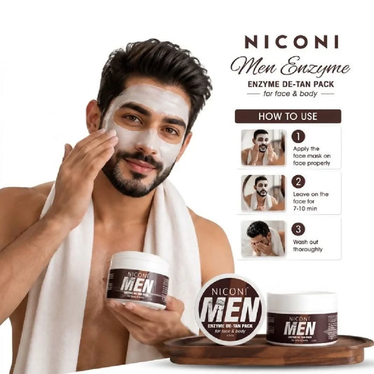 NICONI Men Enzyme De-Tan Pack for Face Body Deep Cleansing Tan Removal Cream Brightening Hydrating Formula For All Skin Types 300g