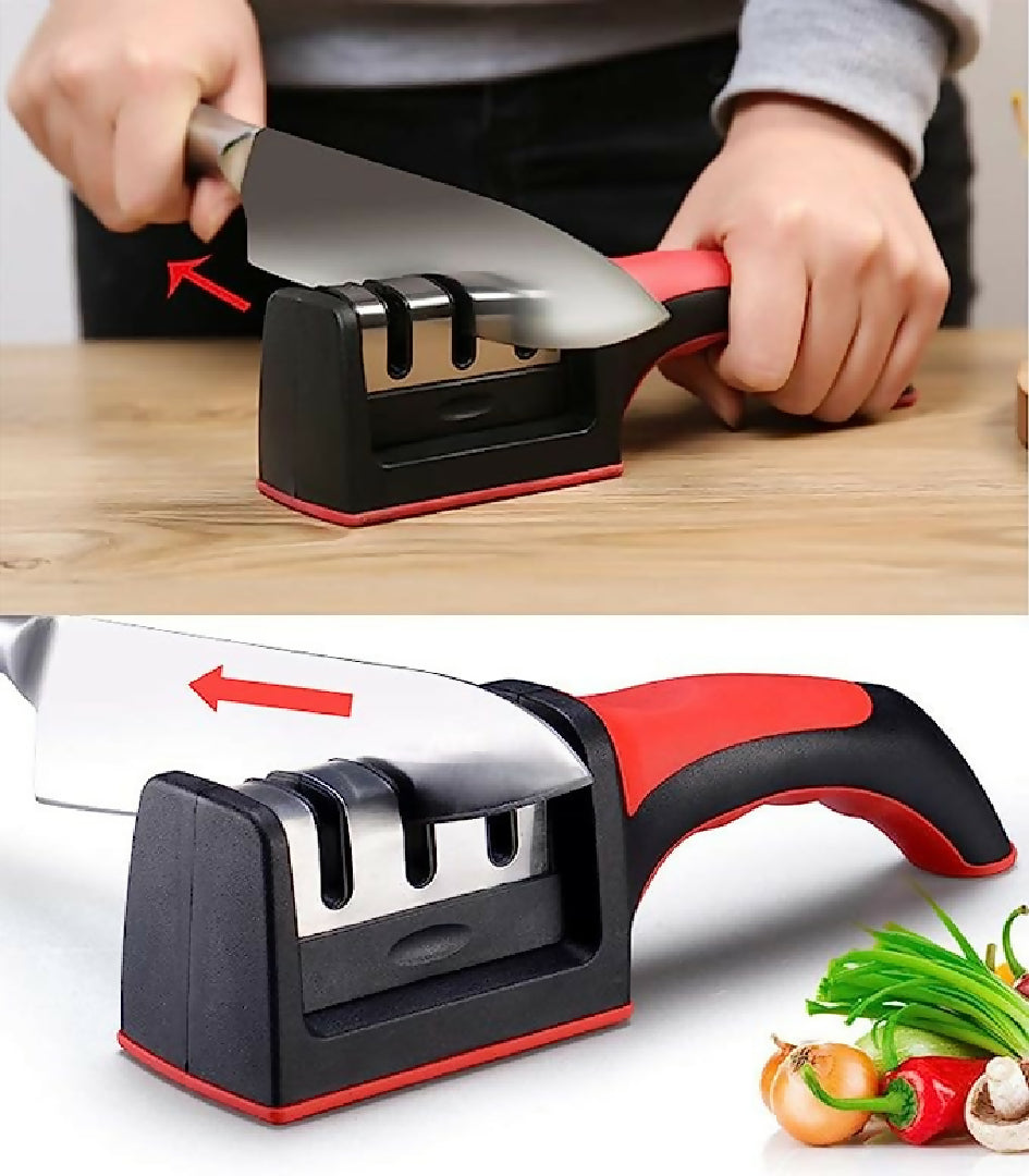 3-in-1 Knife Sharpener With Fruit And Meat Knife Peeler - 3-Stage Diamond Coated Knife Sharpener - Kitchen Helper Three-piece Knife Sharpener Set With a Knife Ceramic Peeler
