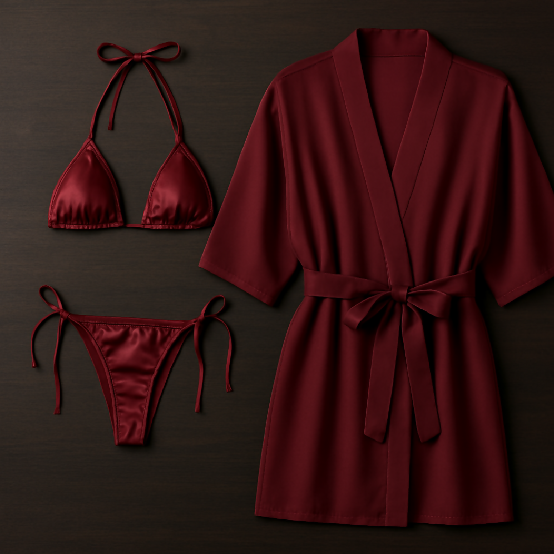 3 Piece Womens Swimwear Set with Robe