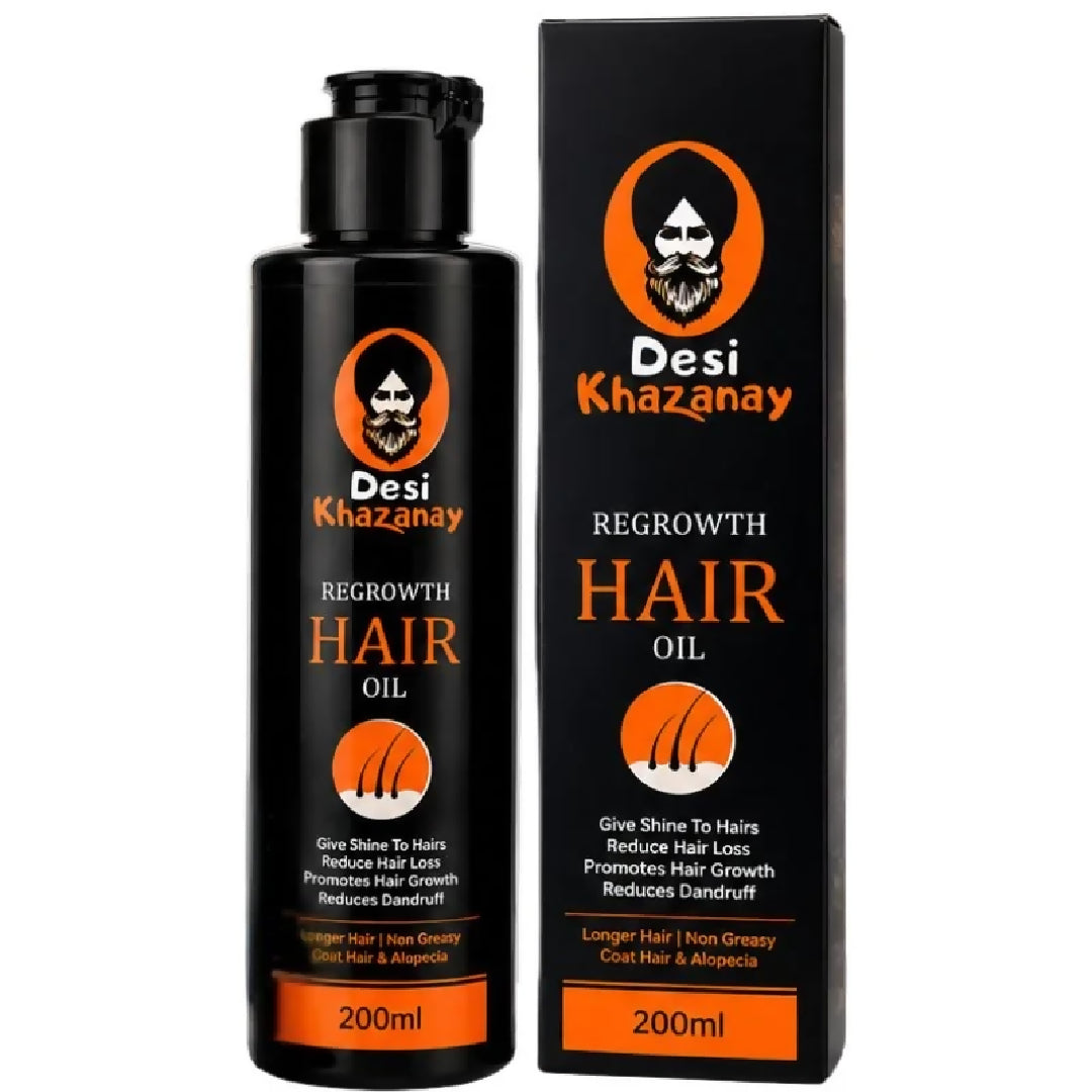 Desi Khazanay Regrowth Hair Oil Herbal Hair Growth Oil with 25 Herbs Cold Pressed Oils Essential Oils Scalp Nourishment Hair Care For Men Women