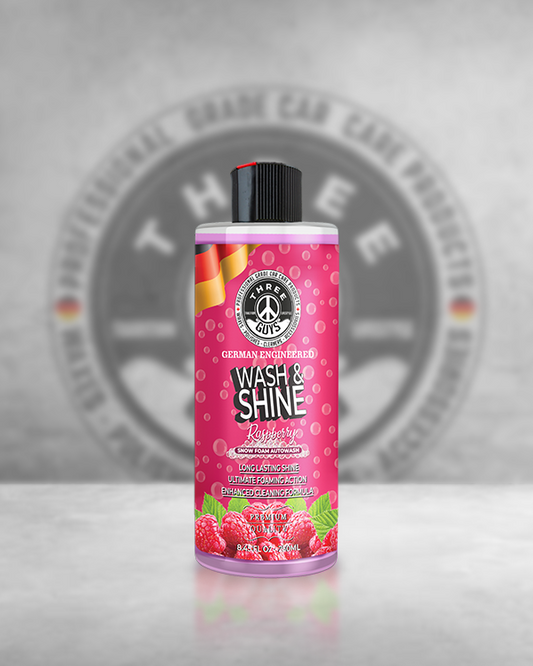 Three Guys Wash and Shine 450ML Raspberry  Premium Car Shampoo with Wax Protection and Fresh Raspberry Scent