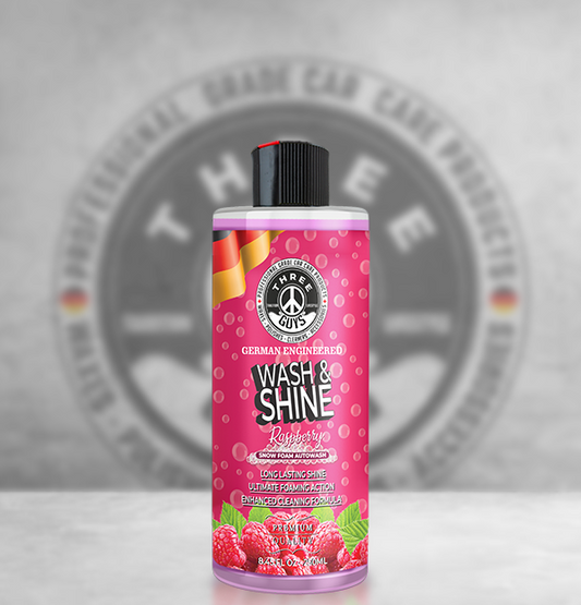 Three Guys Wash and Wax Shampoo Raspberry 250ML  2 in 1 Car Cleaner and Wax with Fresh Raspberry Scent