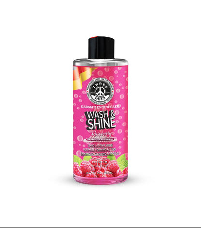 Three Guys Wash and Shine 450ML Raspberry  Premium Car Shampoo with Wax Protection and Fresh Raspberry Scent