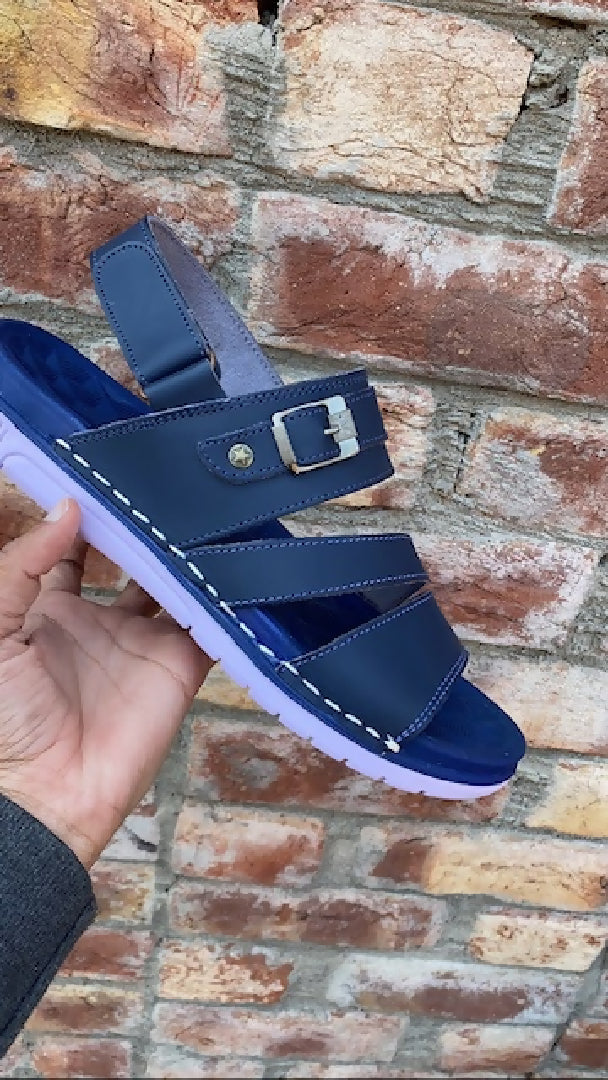 Blue Leather Sandals for Men