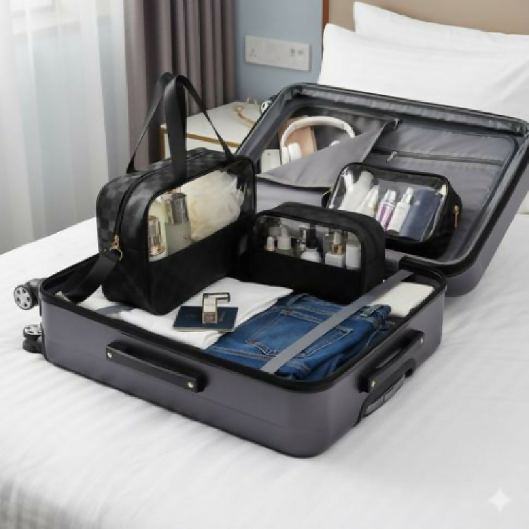 3Pcs Cosmetics Bag Hanging Waterproof For Traveling Transparent Travel Organizer