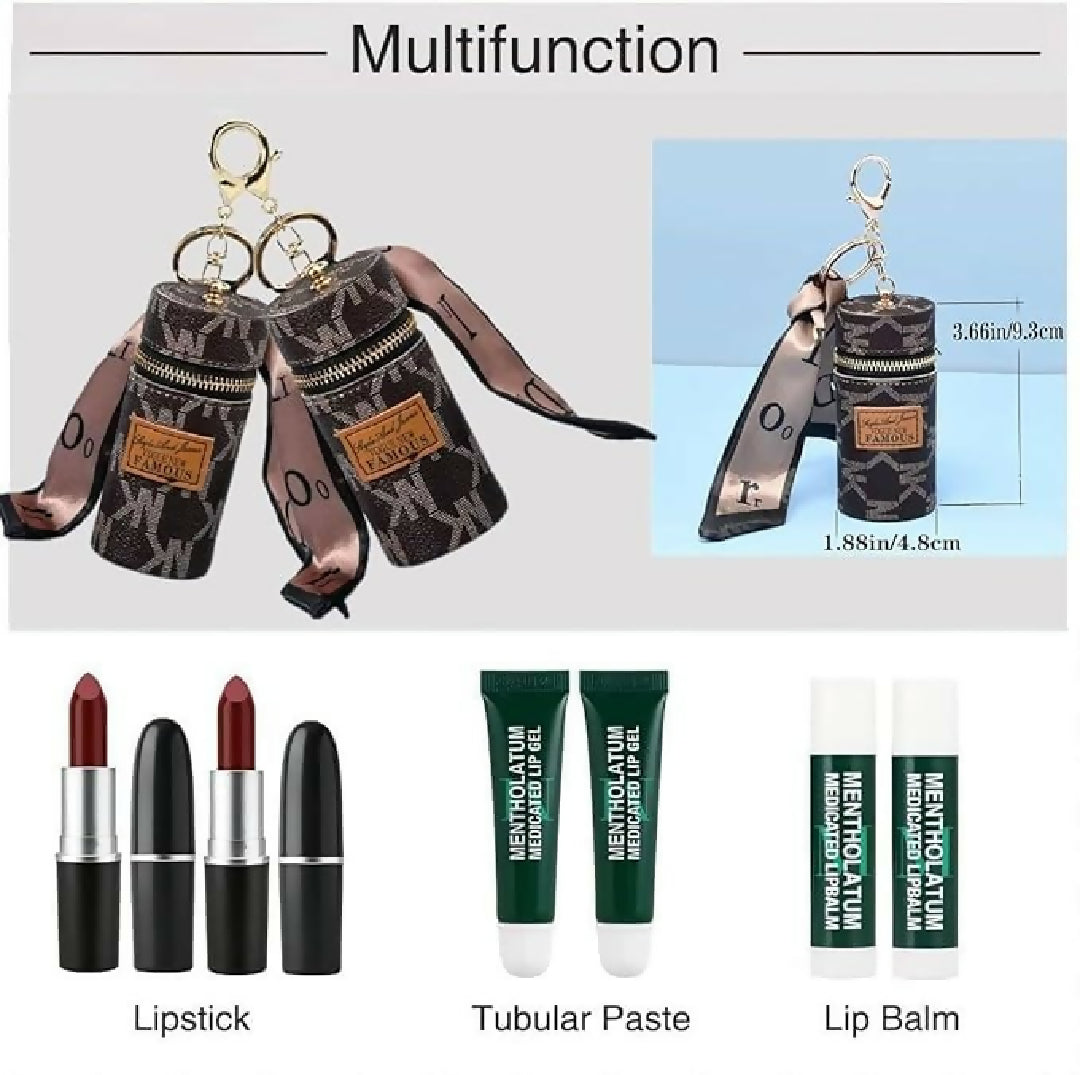 Designer Keychain Letter Key Lipstick Keychains Fashion PU Leather Purse Pendant Car Keyring Chain Charm Brown Flower Mini Bag Trinket Gift for Men Women 1pc