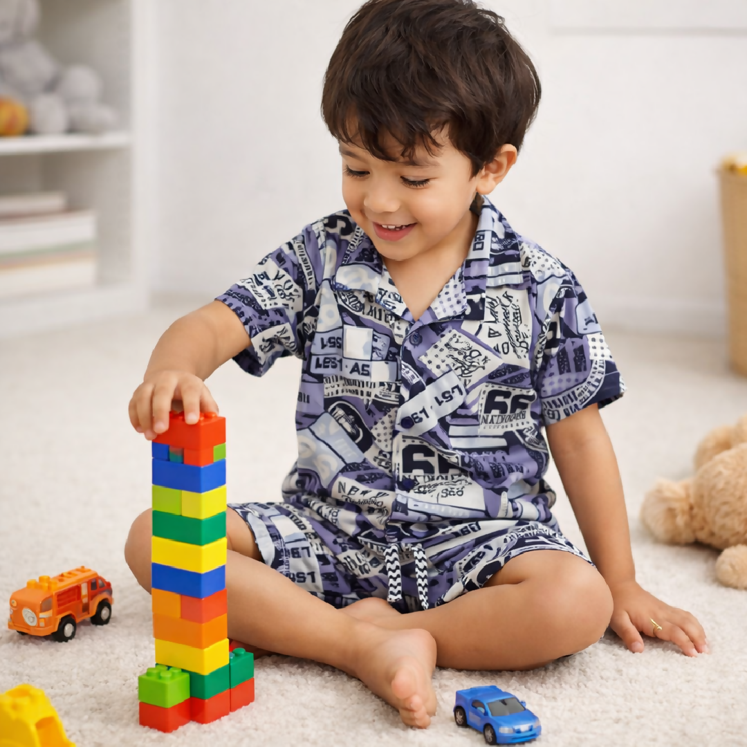 Kids Printed Linen Short Pajama Set