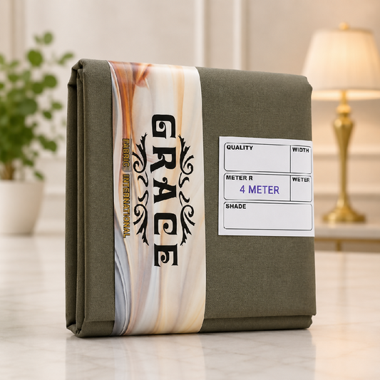Premium Wash Wear Unstitched Suit Fabric Olive Grey 4 Meter