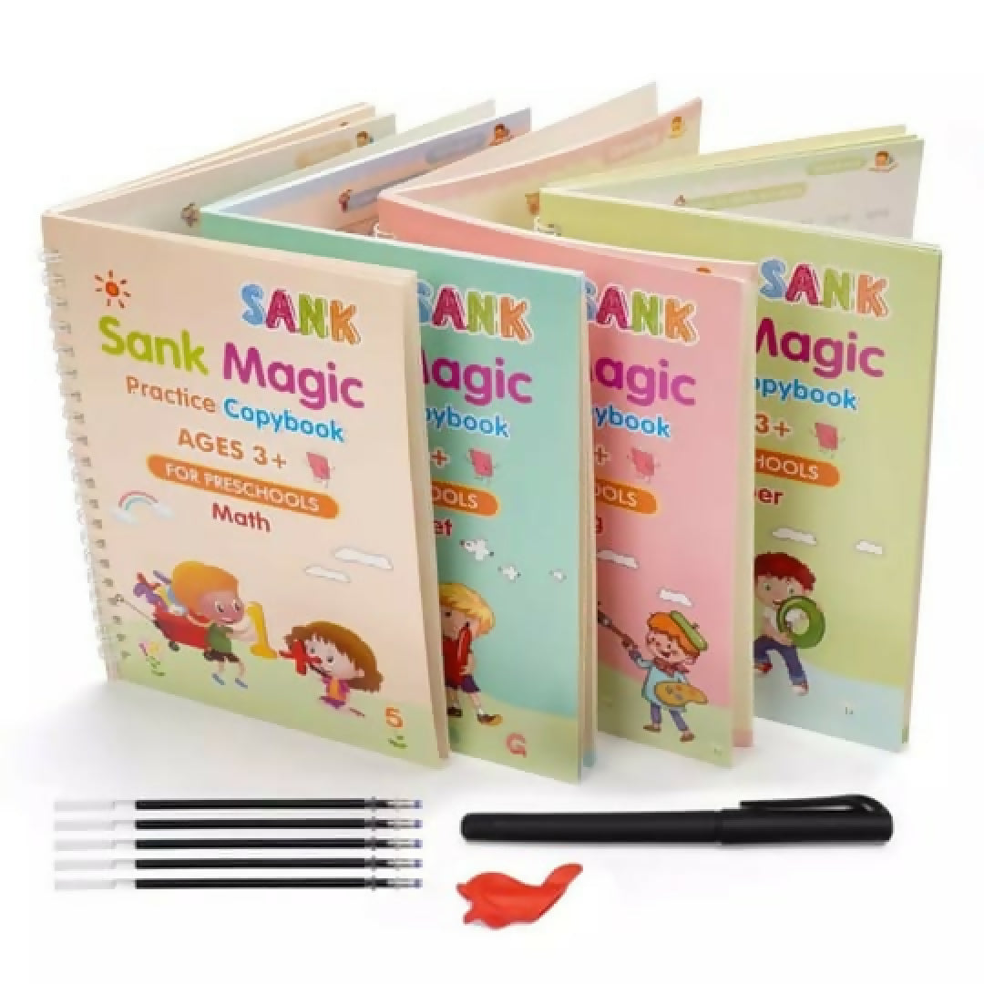 Sank Magic Book Practice - Montessori Children Tracing Handwriting - 4 Books and Magic Pen Set