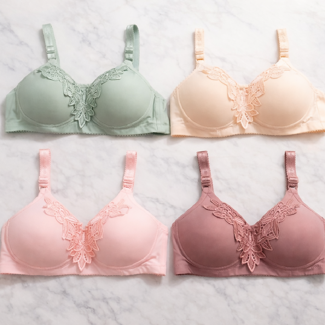 Copy of Mid Flower Style Premium Padded Comfort Bra – Soft Nylon Seamless Daily Underwire Lingerie Random Color
