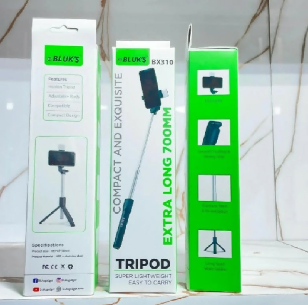 BLUKS BX310 3 in 1 Tripod Stand Selfie Stick with light and with Bluetooth Remote