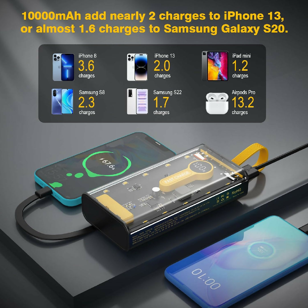 10000mAh Fast Charging Power Bank 22 5W Portable Charger with Built in Cables