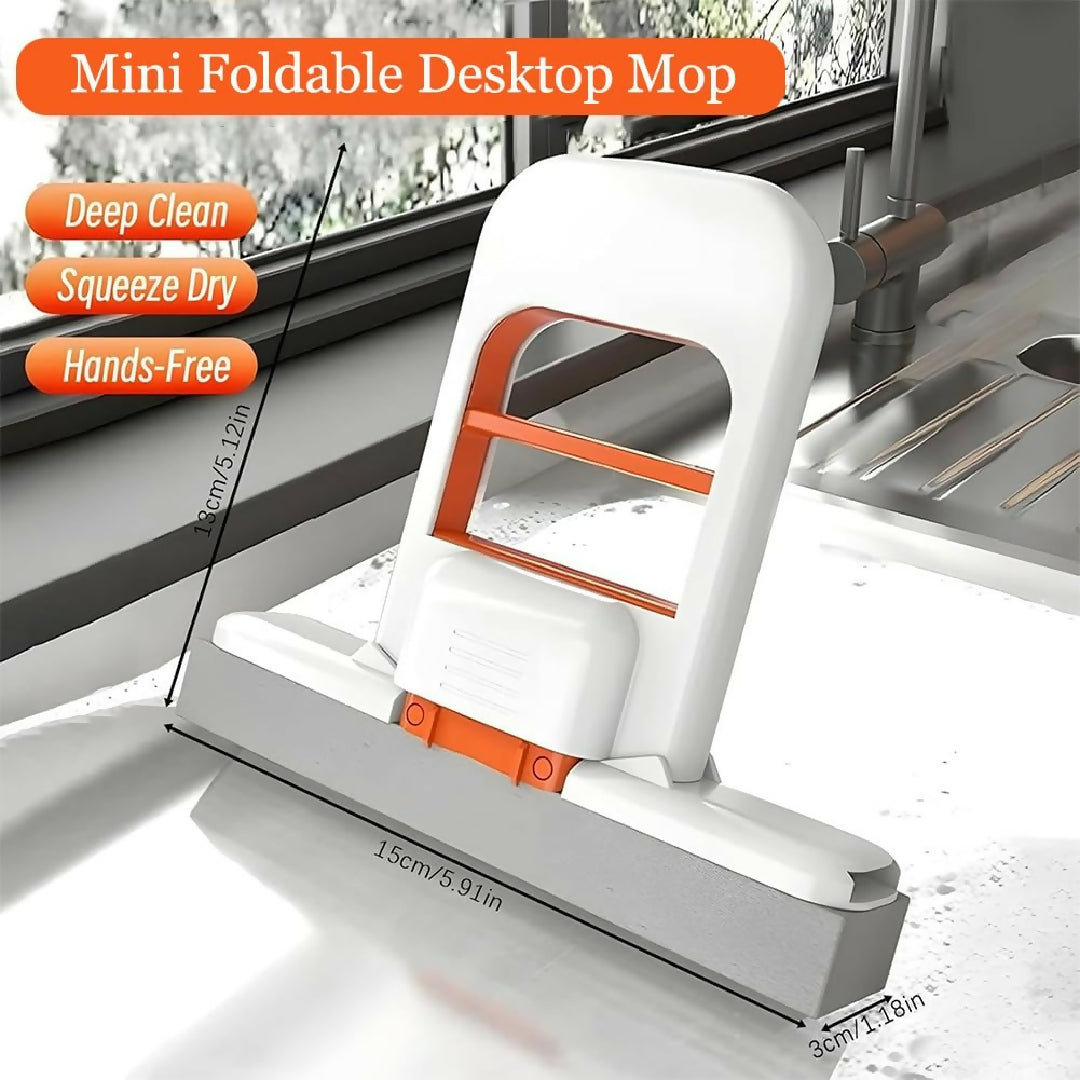 Foldable Mini Mop - Portable Desktop Wet and Dry Cleaning Mop - Self-Squeezing