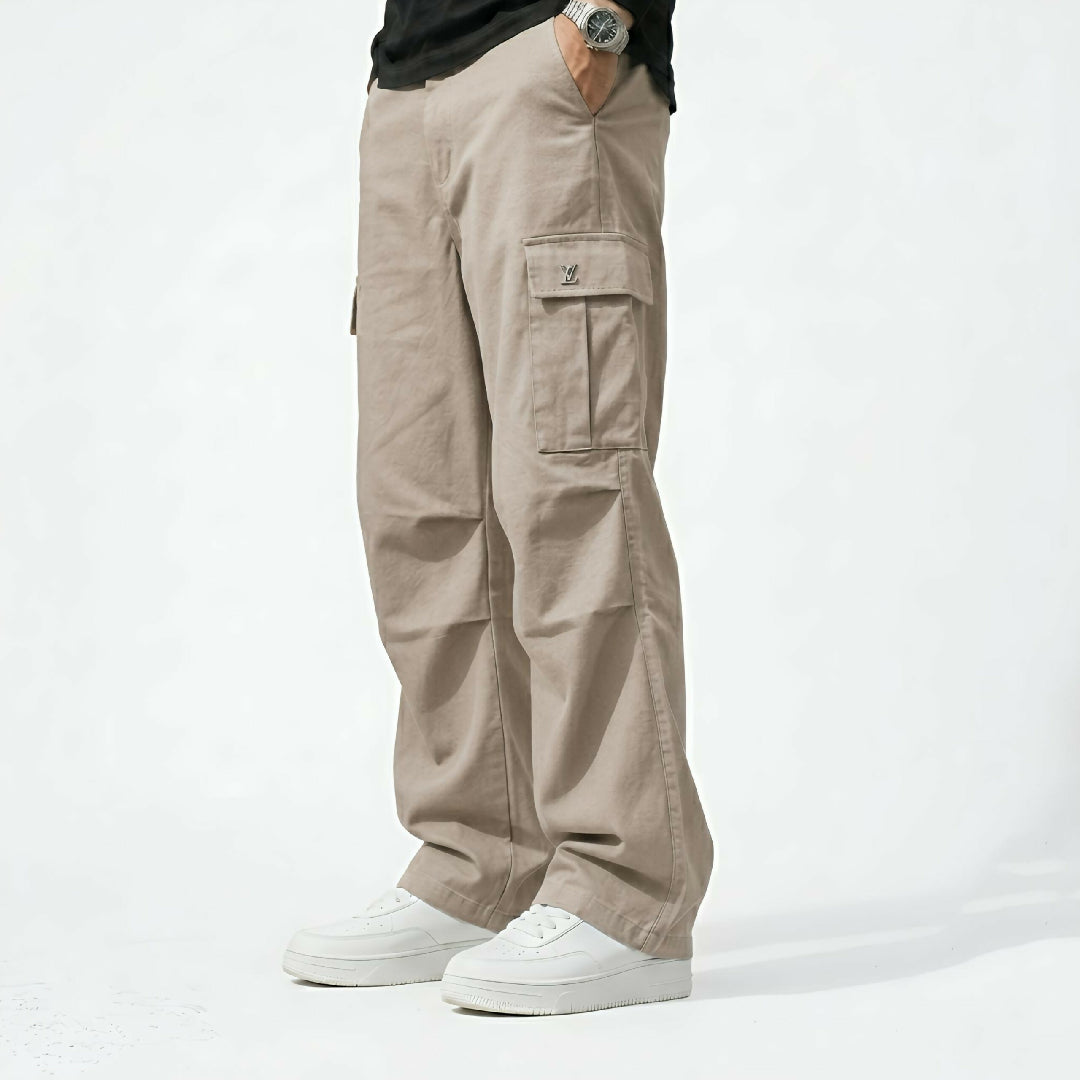 6-Pocket Baggy Cargo Trousers for Men - Cotton Lycra Stretchable Fit