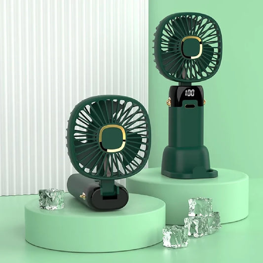 Foldable USB Neck Hanging Fan 5 Speed USB Fan Led Display Screen Rechargeable With Phone Stand