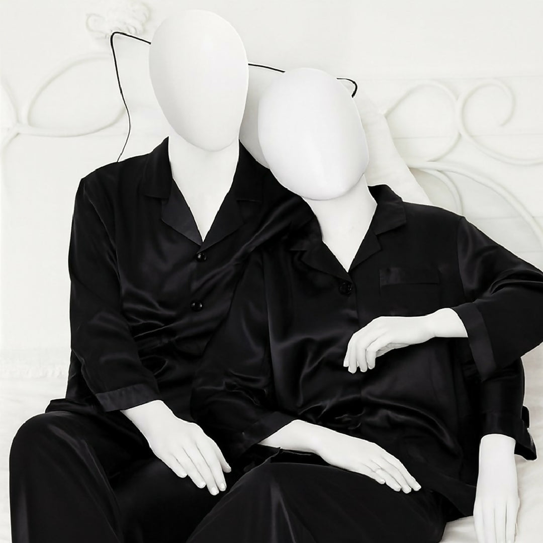 Couple Night Suit Silk Satin Pajama Set - Long Sleeve Top and Pants