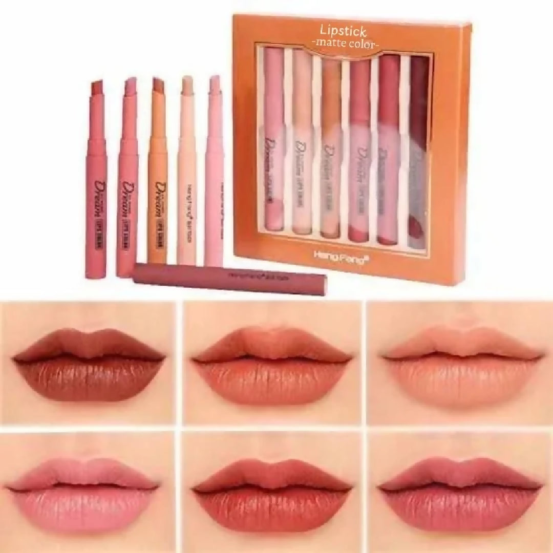 Hengfang Matte Dream Lipstick Set 6-Piece Long-Lasting Nude Shades Waterproof Smooth Finish