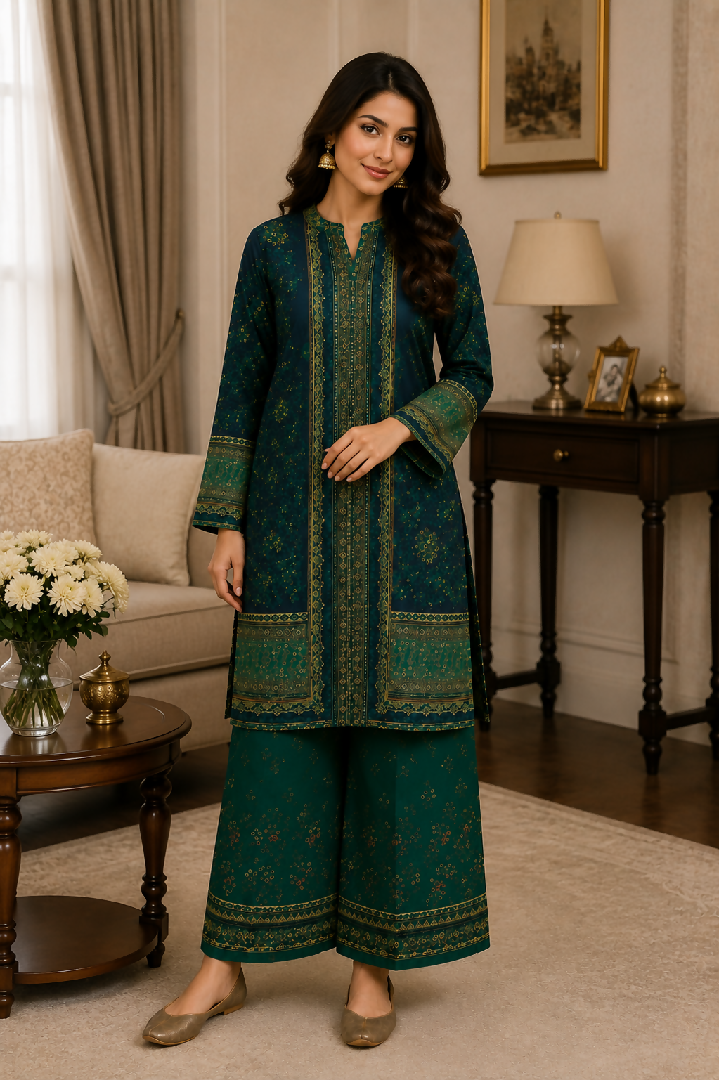 Womens Stitched 2 Piece Digital Printed Lawn Cotton Suit Ready to Wear Ethnic Kurti Straight Trouser Premium Pakistani Ladies Dress