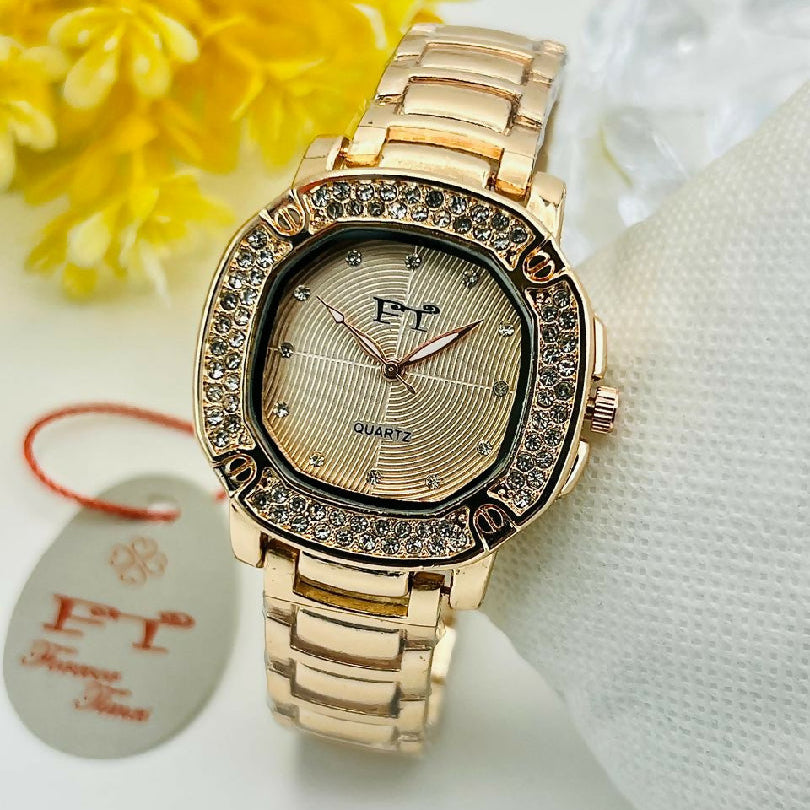 Ladies Luxury Stainless Steel Watch Water Resistant Fancy Stone Studded Timepiece