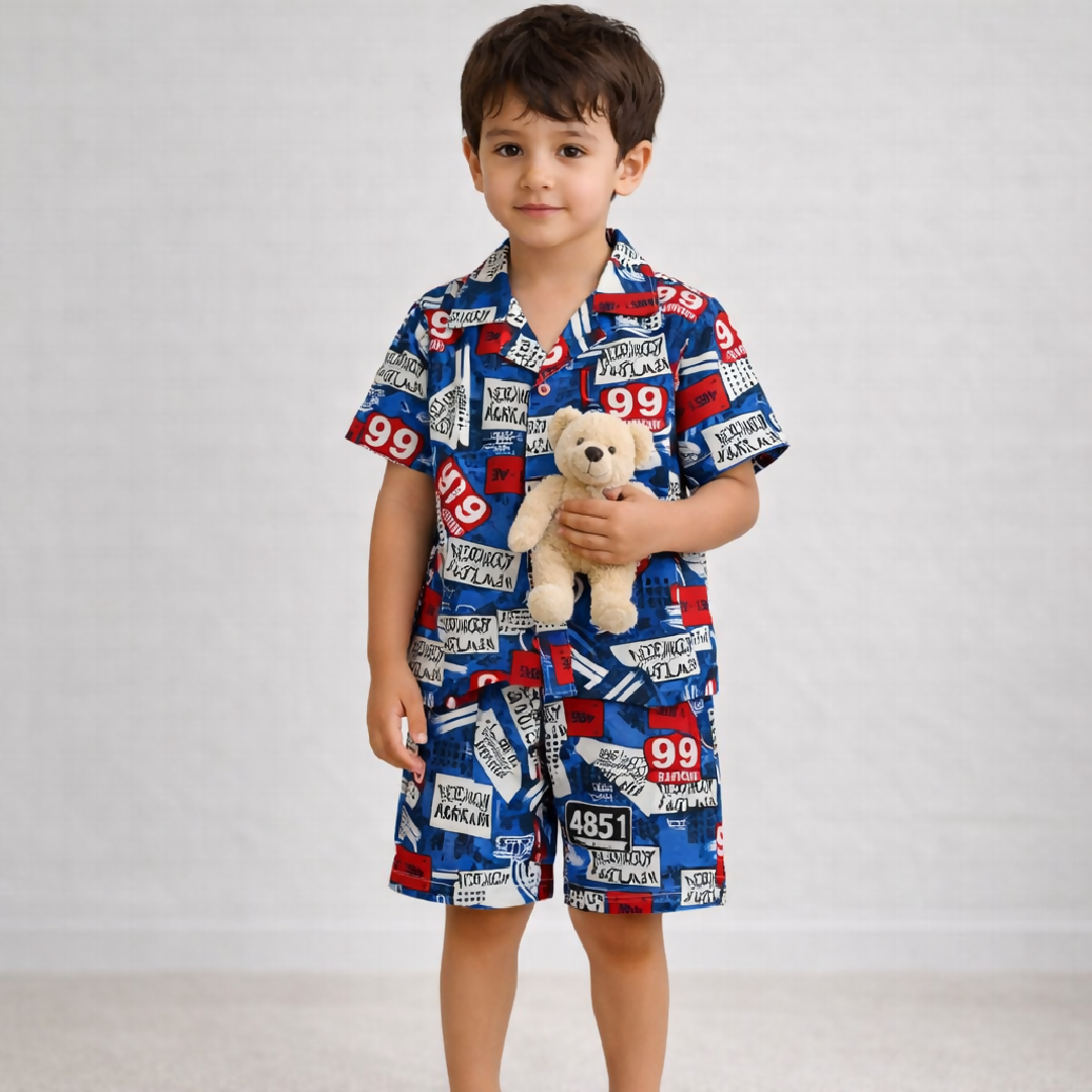 Kids Printed Linen Short Pajama Set