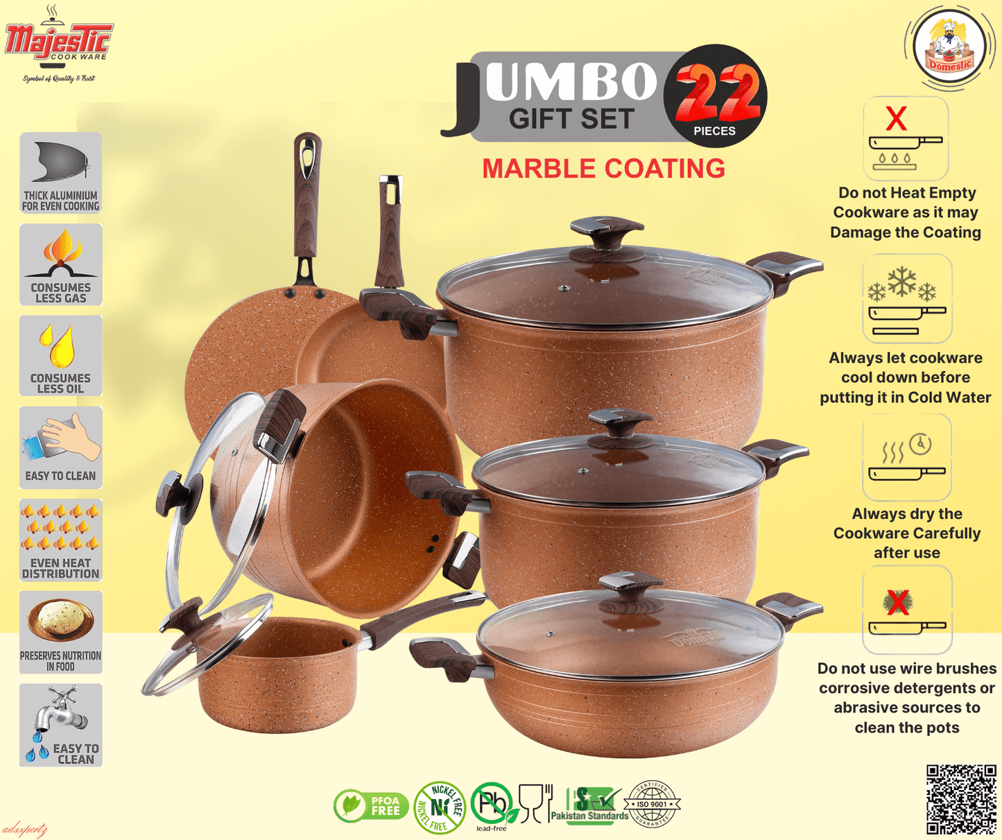 D-161 – Nonstick Jumbo Gift Set – 22 Pcs (Interior+Exterior Marble) - Majestic Cookware