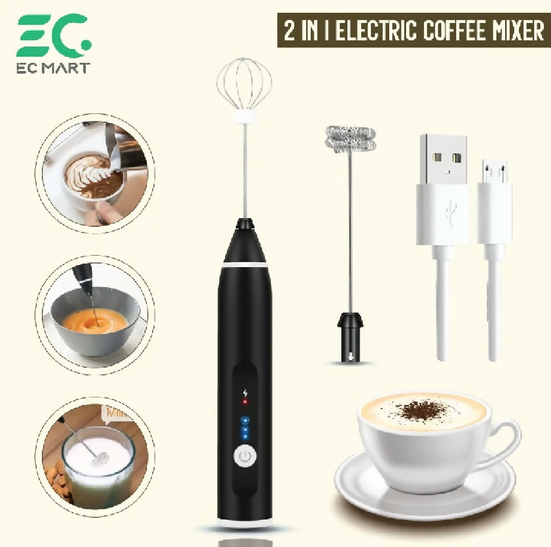 2 in 1 Rechargeable Electric Coffee and Egg Beater USB Coffee Foam Maker and Handheld Whis