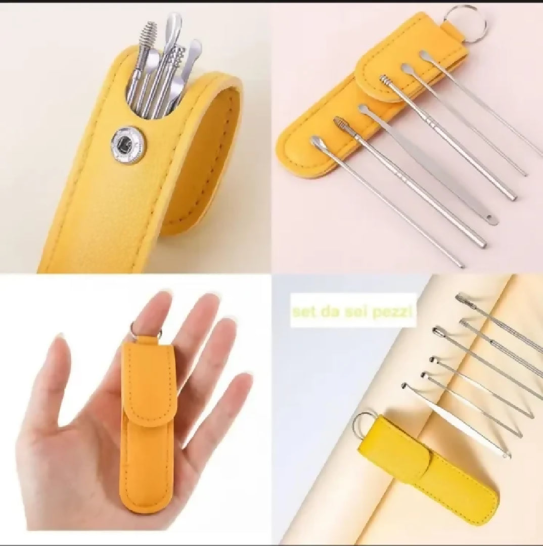 DherigTech Ear Wax Cleaning Kit - 6 Pcs Ear Pick Tools - Wax Removal Kit - Ear Cleaning Tool Set - Spring Earwax Cleaner Tool Ear Wax Remover - Random Color
