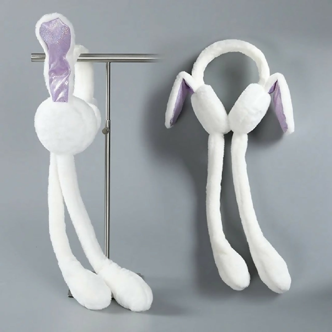 Cute Jumping Rabbit Earmuffs Hat with Moving Ears - Plush Airbag Toy Cap for Kids - Random Color