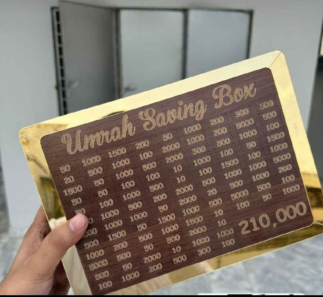 Wooden Umrah Saving Box - Premium Money Box with 210000 Goal Tracker - Elegant Islamic Design for Charity Donations - Charity Savings