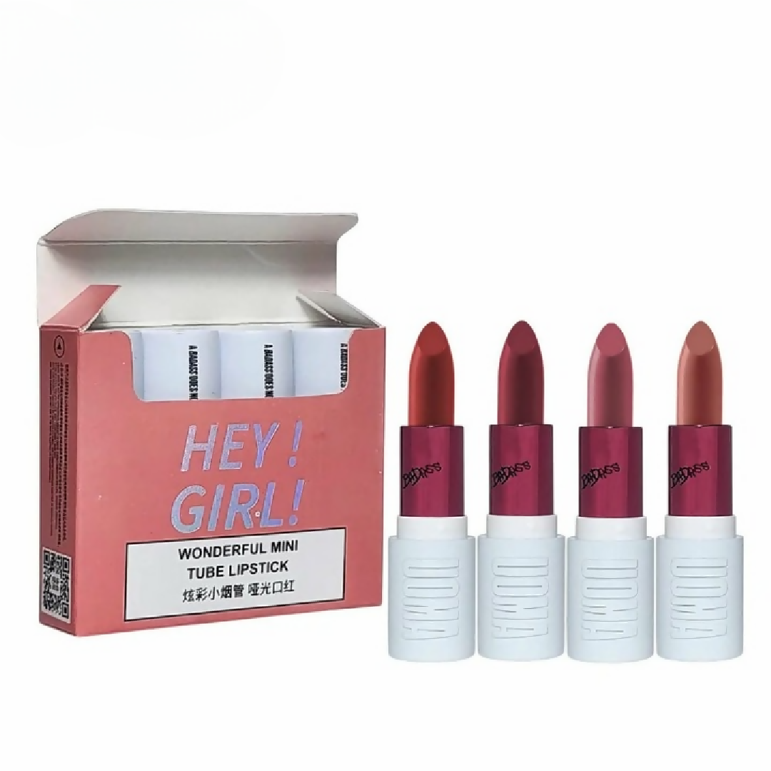 HengFang Hey Girl Mini Velvet Matte Lipstick Set - High Pigment Long-Lasting Lip Color - Pack of 4 Shades