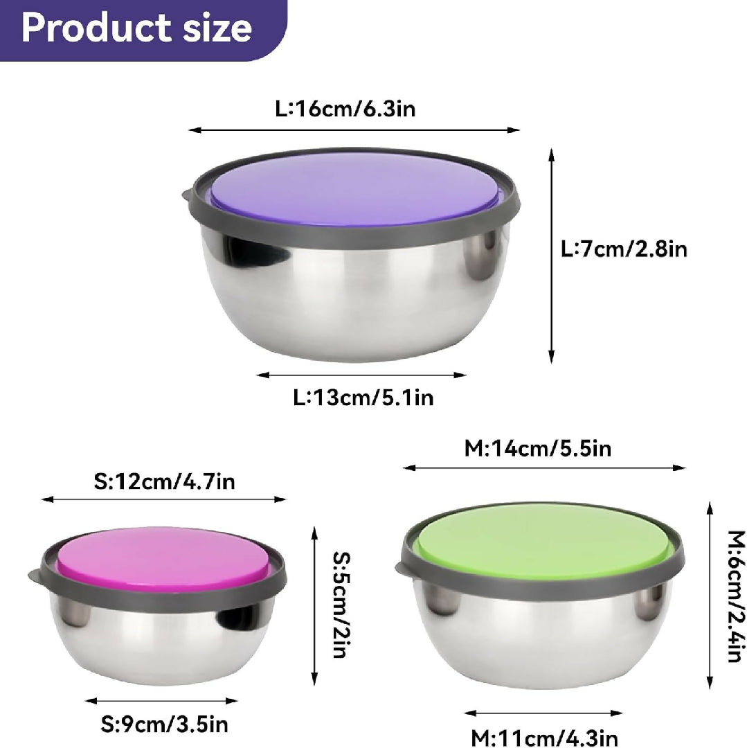 Stainless Steel Colourful 3pcs Bowl Set