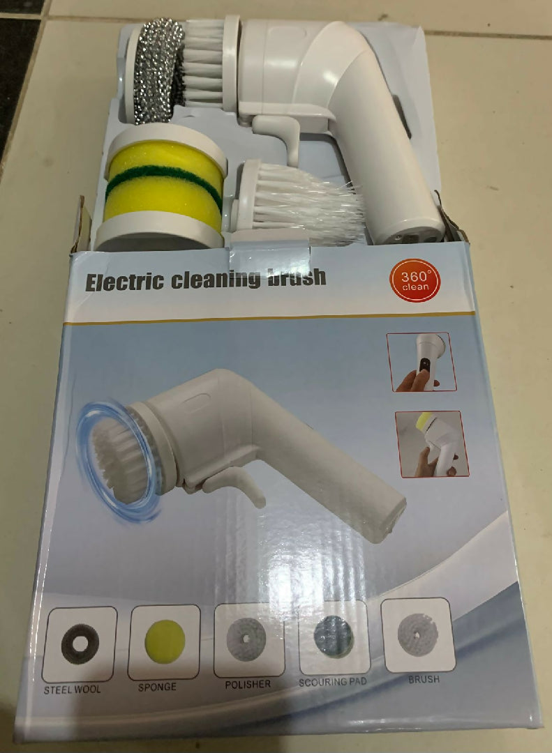 Electric Cleaning Brush With Multiple Attachments For Efficient Home Cleaning 360 Rotating Scrubber With Sponge Brush And Steel Wool Heads