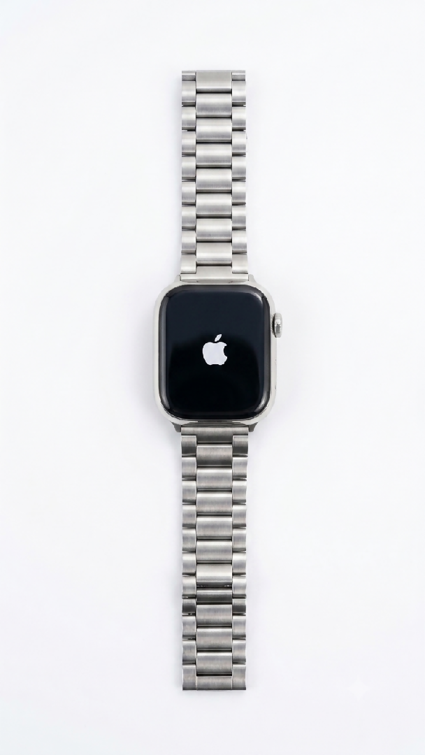 Apple Logo Smart Watch with Stainless Steel Metal Chain Strap Luxury And Premium Black And Silver Smartwatch