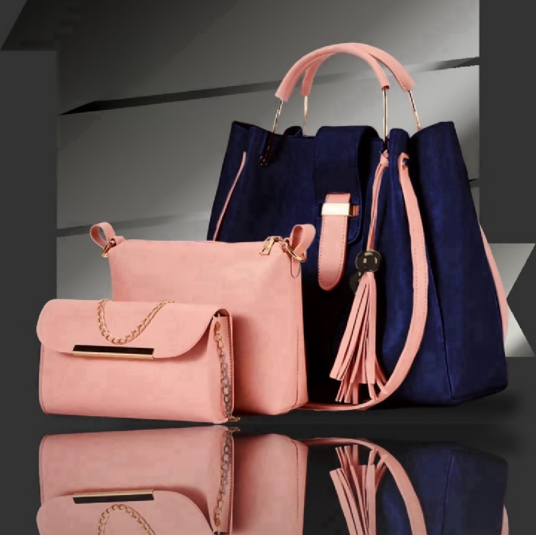 3-Piece Womens Handbag Set - Stylish Tote Bag with Shoulder Pouch - Chain Clutch
