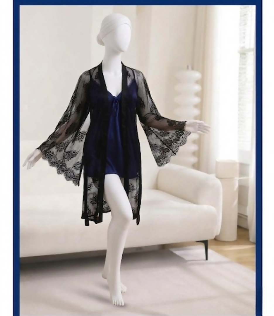 2-Piece Womens Sleepwear Set Camisole Shorts Lace Gown Soft Satin Nightwear Free Size