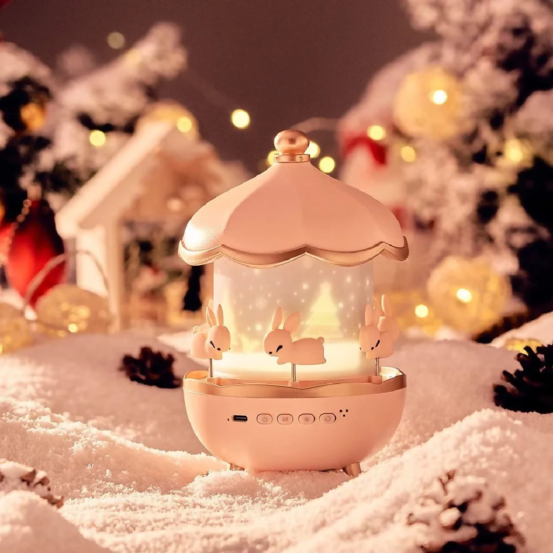 Bunny Carousel Night Light Projector 6 Set Films Rotating LED Lamp Star Projection Light for A Magical Nursery Atmosphere Rotatable Rabbit Night Lamp for Kids Room Decor Bunny Night Light