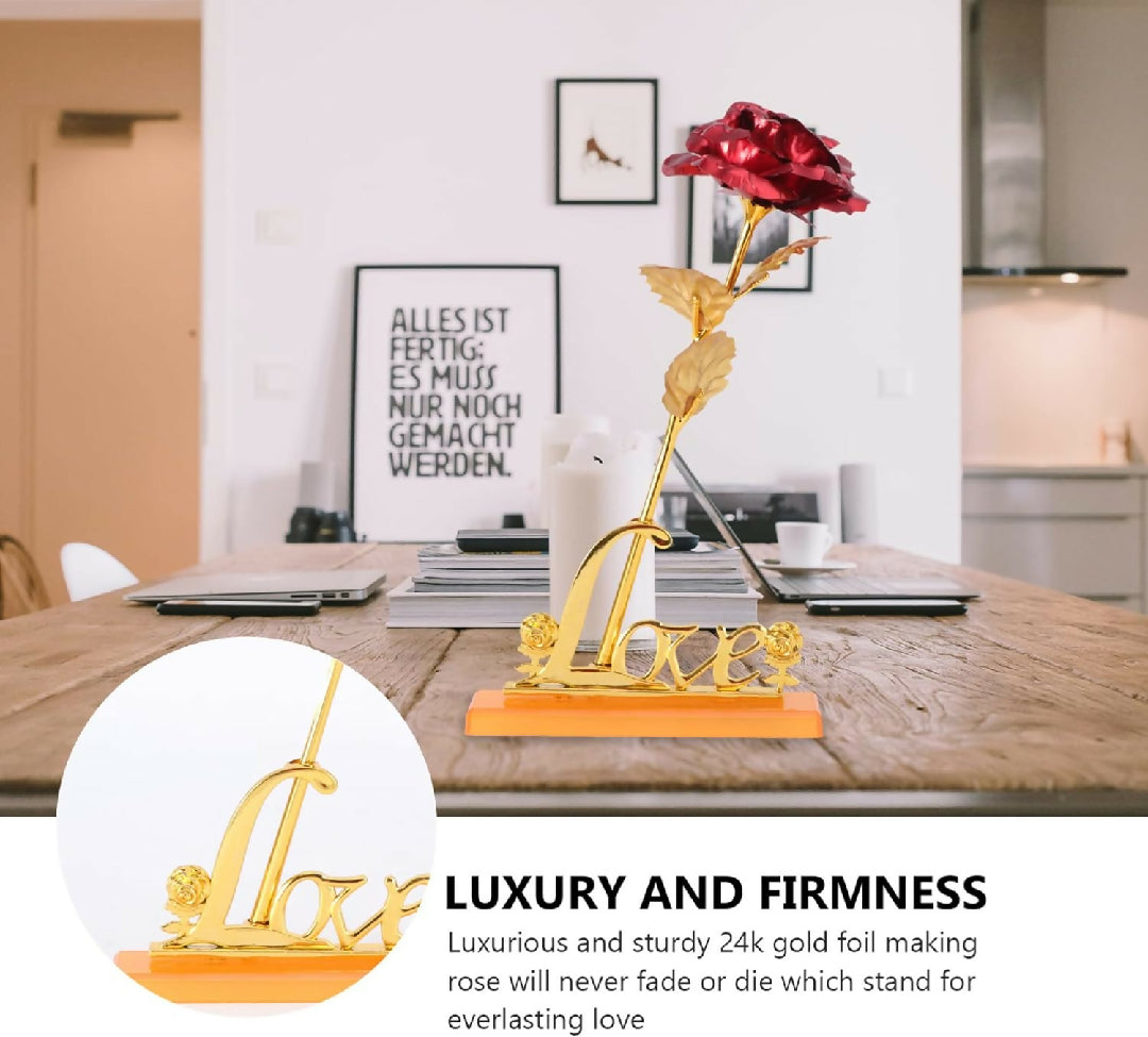 24k Gold Plated Rose With Love Holder Box Gift Ramazan Greeting Mothers Day Gift Flower Gold Dipped Rose